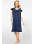 3284 Kadın Kısa Kollu Dantelli Gecelik-Lacivert 1