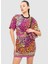 Yuvarlak Yaka Desenli Fuşya Kadın T-Shirt 76Pah605 1