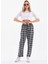 Ekose Baskılı Penye Pamuklu Siyah Unisex Relaxed Pijama Altı 4