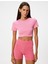 Crop Spor Tişört Slim Fit Bisiklet Yaka Katlı Kısa Kollu 3