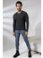 Compact Penye Likralı Slim Fit Uzun Kol V Yaka T-Shirt 19648 Koyu Antrasitmelanj 1