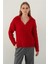 Kırmızı Polo Yaka Saç Örgülü Triko Kazak 1