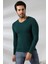 Compact Penye Likralı Slim Fit Uzun Kol V Yaka T-Shirt 19648 Koyu Yeşil 3