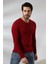 Compact Penye Likralı Slim Fit Uzun Kol V Yaka T-Shirt 19648 Bordo 2