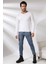 Compact Penye Likralı Slim Fit Uzun Kol Pis V Yaka T-Shirt 19699 Beyaz 1