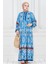Yarım Düğmeli Robalı Ikat Desen Elbise-Mavi 1