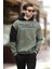 Haki Kapüşonlu Cep Detaylı Baskılı Erkek Sweatshirt 7058 1