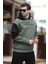 Haki Kapüşonlu Cep Detaylı Baskılı Erkek Sweatshirt 7058 3