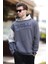Füme Kapüşonlu Cep Detaylı Baskılı Erkek Sweatshirt 7058 2