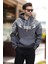 Füme Kapüşonlu Cep Detaylı Baskılı Erkek Sweatshirt 7052 1