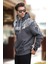 Füme Kapüşonlu Cep Detaylı Baskılı Erkek Sweatshirt 7052 2