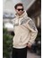 Bej Kapüşonlu Cep Detaylı Baskılı Erkek Sweatshirt 7052 2