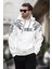Ekru Kapüşonlu Cep Detaylı Baskılı Erkek Sweatshirt 7052 1