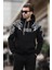 Siyah Kapüşonlu Cep Detaylı Baskılı Erkek Sweatshirt 7052 2