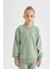 Kız Çocuk Açık Yeşil Relax Fit Bisiklet Yaka Pamuklu Basic Düz Okul Sweatshirt A2797A824AU 1