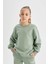 Kız Çocuk Açık Yeşil Relax Fit Bisiklet Yaka Pamuklu Basic Düz Okul Sweatshirt A2797A824AU 4