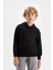 Erkek Çocuk Siyah Cepli Kapüşonlu Kalın Basic Düz Okul Sweatshirt C7564A824AU 1