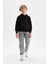 Erkek Çocuk Siyah Cepli Kapüşonlu Kalın Basic Düz Okul Sweatshirt C7564A824AU 2