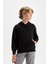 Erkek Çocuk Siyah Cepli Kapüşonlu Kalın Basic Düz Okul Sweatshirt C7564A824AU 4
