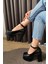 Kadın Elanor Siyah Bilekten Bağlamal (12 Cm ) Platform Topuklu Ayakkabı 5