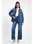 Koyu Mavi %100 Pamuk Kadın Alt Üst Denim Takım 4