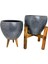 Ev Dekorasyon Gri Granit Toprak Saksı Saksılık Salon Çiçeklik İkili Set 3 Ayaklı- 4 Ayaklı- 15 CM 4