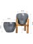 Ev Dekorasyon Gri Granit Toprak Saksı Saksılık Salon Çiçeklik İkili Set Ayaksız - 4 Ayaklı- 15 CM 2