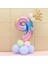 Unicorn Tema Rakam Balon Karşılama Seti 9 Yaş Gökkuşağı Renkleri Altın Taçlı 9 Rakamlı Balon 1