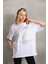 Unisex Taş Desenli Oversize T-Shirt - Beyaz 1