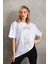Unisex Taş Desenli Oversize T-Shirt - Beyaz 2