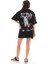 Unisex Bisiklet Yaka Baskılı Oversize T-Shirt - Siyah 2