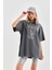 Üçay Taş Desenli Oversize T-Shirt Füme 4