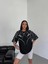 Bisiklet Yaka Baskılı Oversize T-Shirt Siyah 1