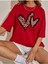 Bı Kind Baskılı Kırmızı Kadın Oversize Salaş T-Shirt Boyfriend 3