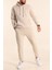 Erkek Bej Eşofman Takımı Oversize Kalıp Comfort Kapüşonlu Sweatshirt Sweatpants 1
