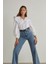 Ika 90's Koyu Mavi Kar Yüksek Bel Palazzo Wide Leg Jean Kadın Likra Toparlayıcı Kot 1