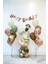 Retro Safari Tema Kahve Tonları Balon Seti Orman Hayvanları Zürafa Maymun Krem Rakam Folyo Balon 1