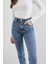 Leo Kadın Yüksek Bel Mavi Kar Yıkama Likralı Mom Jeans Pantolon 1