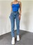 Leo 90's Dora Mavi Kar Yıkama Boyfriend Jean Kadın Solmaz Mom Toparlayıcı Kot Pantolon 1