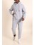 Erkek Gri Melanj Eşofman Takımı Oversize Kalıp Comfort Kapüşonlu Sweatshirt Sweatpants 1