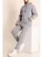 Erkek Gri Eşofman Takımı Oversize Kalıp Comfort Kapüşonlu Sweatshirt Sweatpants 4