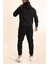 Erkek Siyah Eşofman Takımı Oversize Kalıp Comfort Kapüşonlu Sweatshirt Sweatpants 2