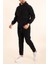 Erkek Siyah Eşofman Takımı Oversize Kalıp Comfort Kapüşonlu Sweatshirt Sweatpants 3
