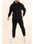 Erkek Siyah Eşofman Takımı Oversize Kalıp Comfort Kapüşonlu Sweatshirt Sweatpants 4