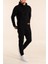 Erkek Siyah Eşofman Takımı Oversize Kalıp Comfort Kapüşonlu Sweatshirt Sweatpants 5