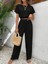 Amoricgiyim Kadın Kısa Kollu Crop Bluz Beli Lastikli Bol Paça Bürümcük Pantolon 2