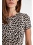 Slim Fit Dar Kesim Bisiklet Yaka Leopar Desenli Kısa Kollu Tişört D4965AX24AU 5
