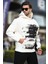 Ekru Kapüşonlu Desenli Cep Detaylı Erkek Sweatshirt 7059 3