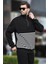 Siyah Fermuar Yakalı Çizgili Sweatshirt 7056 2