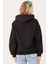 Kadın Çiçek Desenli Kapüşonlu Sweatshirt Siyah ZN5059 2